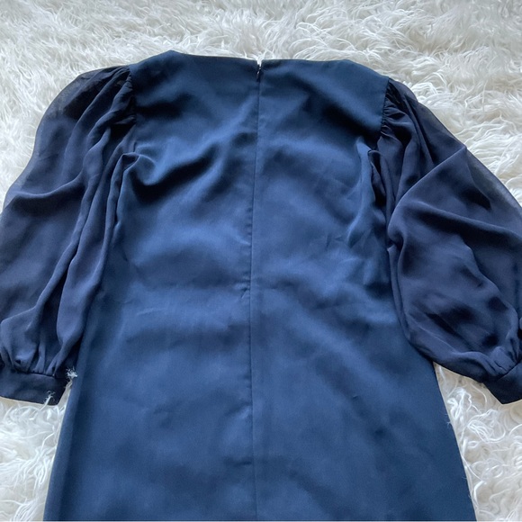 Ann Taylor Navy V-Neck Sheath Dress‎ with Sheer 3/4 Sleeve - Picture 8 of 9